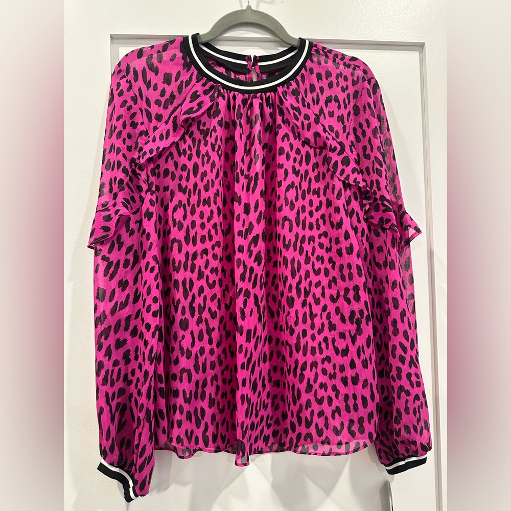 NWT Rachel Roy Hot Pink Leopard Blouse